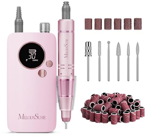 MelodySusie Electric Nail File 30000 RPM,SC320F Professional Rechargeable Nail Drill, Cordless E File Portable Efile for Acrylic Nails Gel Polishing Removing, Nail Kit for Manicure Salon Home (Pink)
