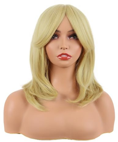 MapofBeauty 18 Zoll/45 cm Layered Bangs Gerade Synthetische Faser Schulter Länge Haar Tägliche Verwendung Perücke (Gemischt Gold)