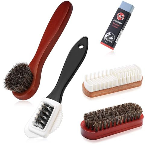 5 Pcs Kit de Brosses à Chaussures, Gomme a Daim Chaussure, Brosse Daim Chaussures Entretien Cuir à 4 Côtés, Gomme Chaussure Daimen CRIN de Cheval, Kit de Nettoyage