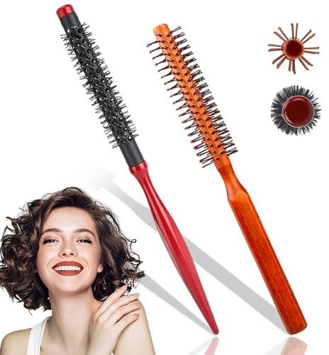 WhaleO 2 Stück Runde Haarbürsten, Professionell, Mini Fönbürst, dünne Haarbürst, Pferdeschwanz, Bart, Locken