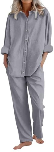 Completo Donna Estivo Lino Leggera Elegante Estivo Tute Da Ginnastica Taglie Forti Cotone E Lino Casual Camicia E Pantaloni Jogging Palestra Set Spiaggia Spiaggia Traspirante Curvy Set Due Pezzi