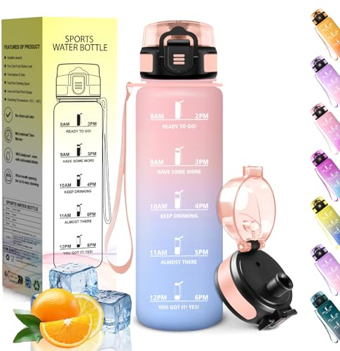 HoneyHolly Botella Agua, 500ML, A Prueba de Fugas Cantimplora, Libre de BPA Botella Agua para Niños, con Marcador de Tiempo, Cantimplora para Correr, Andar en Bicicleta, Trabajar, Ir a La Escuela