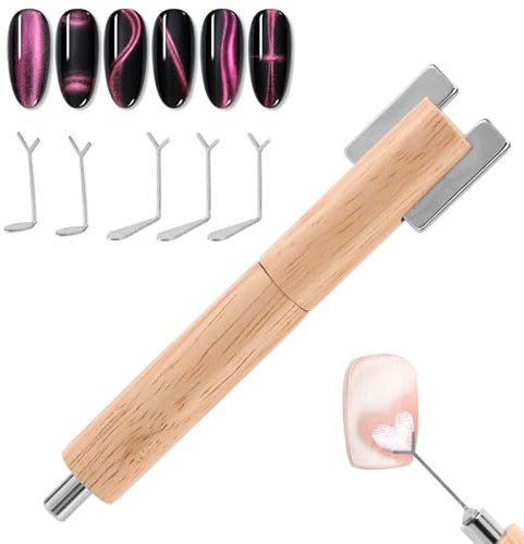 Lyreh 6pcs Heart Cat Eye Nail Magnet Set, Including 1 Rocket Magnet & 5 Y-Shaped Iron Tools for Cat Eye Gel Polish DIY Nail Design Kit for Heart French Gradient Black Hole Effects