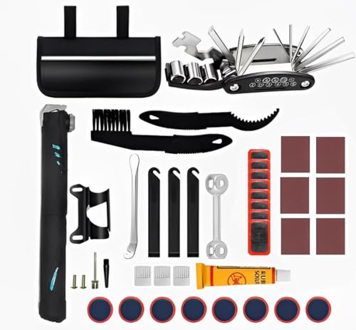 Fahrrad Reparaturset 16Pcs Fahrrad Notfallset mit 16-in-1 Fahrrad Multitool Fahrradwerkzeug für Unterwegs Fahrradpumpe und Alles was Du Brauchst, für Mountainbike Rennrad Travel Tool Kit