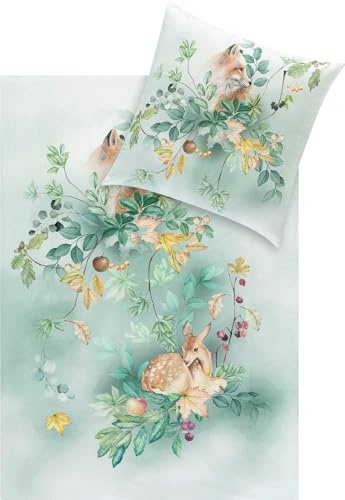 Estella Bettwäsche Ferdinand Kuschelflanell Jade Größe 1x 155x220 cm + 1x 80x80 cm