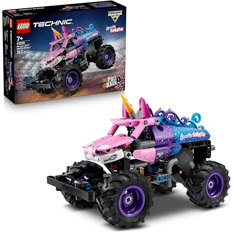 LEGO Technic Monster Jam Sparkle Smash Pull-Back Truck Toy - Pink Unicorn Themed Race Car Model Kit - Creative Birthday Gift for 7+ Year Old Boys, Girls & Fans - 42220