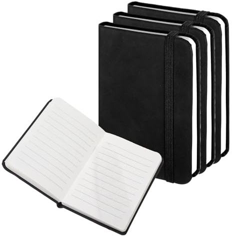 Qiuvpop 3 Stück Mini Notizbuch A7,Notebook Notizblock Klein,Journal Buch mit 200 Seiten Hautgefühl-Leder Einband mit Gummizugverschluss,Tagebuch für Erwachsene Studenten,Angestellte,Reiser(Schwarz)