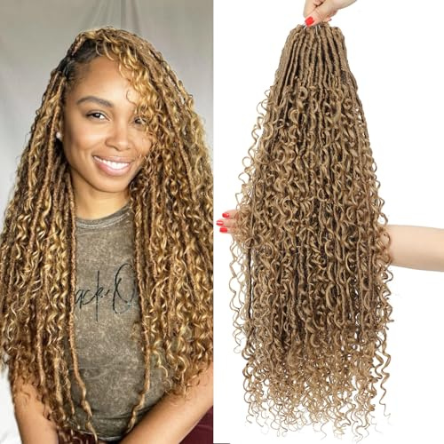 9 Packs Boho Faux Locs Crochet Hair 18 Inch Boho Soft Locs With Curly Ends Bohemian Goddess Hair Extensions For Black Women (27#-Honey Blonde, 18 Inch (Pack of 9))
