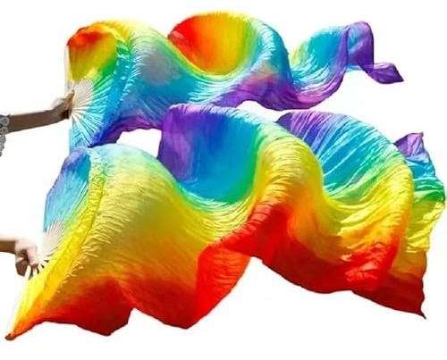 KFXYSM Fan Veils Silk,Dance Silk Long Fans Fan Veil Dance Silk Fans Belly 1 Pair Gradient Color Handmade Dyed Imitation Real(SZ005,180x90cm)