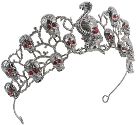 GANAZONO Retro Goth Totenkopf Tiara Krone mit Roten Strasssteinen Barock Kopfschmuck für Damen Halloween Festival Party Cosplay