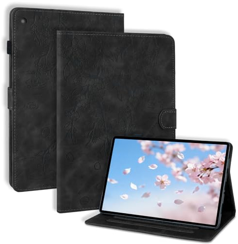 LSPCASA Custodia per iPad 9,7 pollici 6. generazione 2018/5. generazione 2017 A1954 A1893 A1823 A1822 Folio Flip in PU Leather con supporto per penna Portafoglio Tablet Cover Nero con Fiori di Prugna