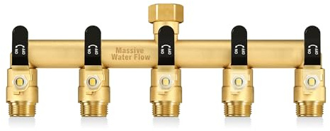5 voies Diviseur de Tuyau, Vanne à 5 voies d'eau pour robinet avec filetage de 3/4Pouce, Raccord Tuyau D'arrosage avec Poignée allongée, Robuste Messingkonstruktion, stabil und langlebig-Poignée noire