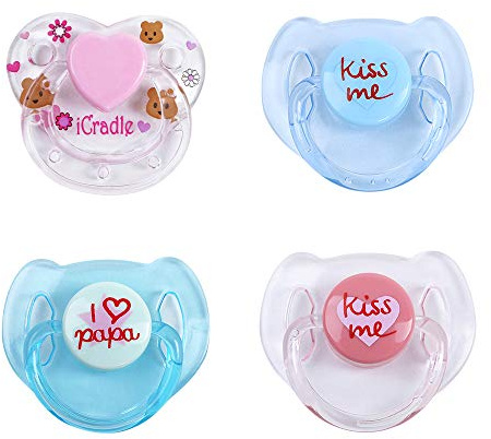 Dioche Magnet-Schnuller für Wiedergeborene Puppen, 4 Stück, Lebensechte Babypuppen-Zubehör, Magnetische Brustwarzen, Schnullerzubehör für Wiedergeborene Künstler, Blau, Grün, Rosa, Weiß (4 Stück)