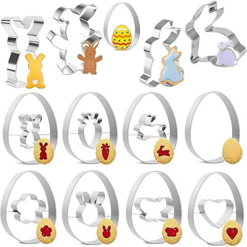 GWEOR 13 Stück Edelstahl Ausstechformen Ostern Set mit Osterhase Motiven, für Plätzchen Kuchen und Tortendekoration