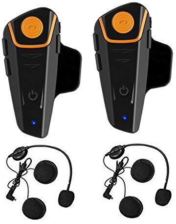 QSPORTPEAK Auriculares Intercomunicador Bluetooth para Casco de Motocicleta Moto Intercom Headset BT-S2 (Manos Libres/Water Resistant/Radio FM/Música del Teléfono/GPS/Alcance 800M)