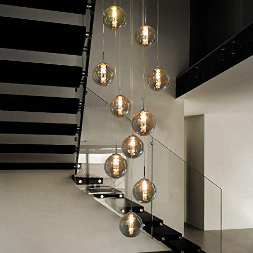CBJKTX Pendelleuchte Esstisch Pendellampe Treppenhaus -Modern Wohnzimmer Hängeleuchte 10 Flammig aus Glas Hängelampe Bernstein 200CM Höhenverstellbar Esstischlampe für Esszimmer Küche Flur