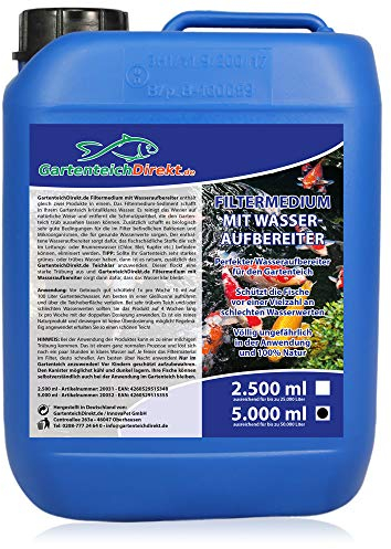 GartenteichDirekt Filtermedium mit Wasseraufbereiter (Zwei Produkte in Einem - Kristallklares Wasser, bereitet Leitungs-, Brunnen-, Regenwasser fischgerecht auf), Größe:5 L
