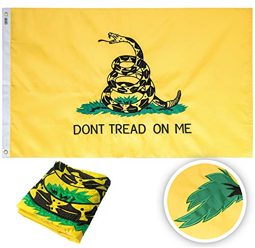 Gadsden Flagge Don't Tread On Me, bestickte Gadsden-Flagge, genähte Streifen und Messingösen, UV-geschützt, für Teeparty, Outdoor, Garten, Dekoration, 90 x 152 cm