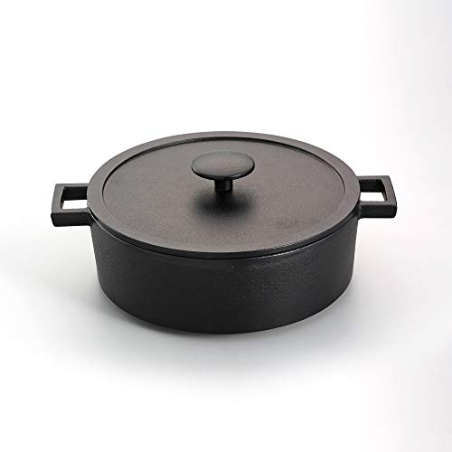 Iwachu Gusseisen Koch-Topf mit Deckel, rund, 24 cm, 5 Liter. Schmor- und Braten-Topf für Induktion, Induktions-Herd, Ceran-, Gas, Back-Ofen, BBQ, Grill