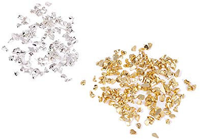 JIHUOO 100g Crushed Glass Irregular Metallic Chips Sprinkles Chunky Glitter Gravel Stones Resin Mold Filler Nail Arts DIY Craft Golden and Silver