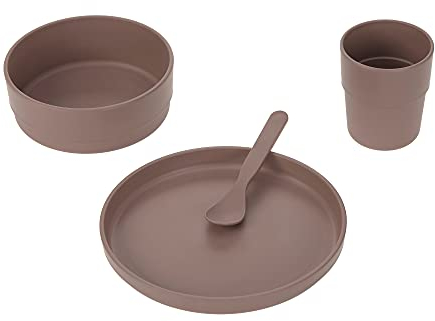 LÄSSIG Set de vaisselle pour enfants (assiette, gobelet, bol, cuillère) sans mélamine, sans BPA, pour lave-vaisselle et micro-ondes/Dish Set Uni choco