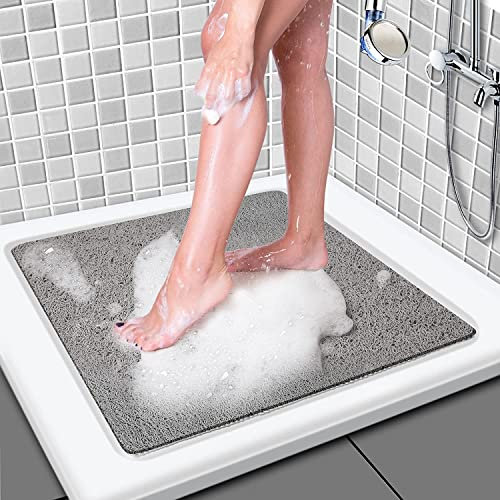 Quadratische rutschfeste Duschmatte Anti-Schimmel: 60x60 cm Badematte, weiche Komfort-PVC-Luffa-Badewannenmatte mit Abfluss für die Dusche und nasse Bereiche, schnelltrocknend