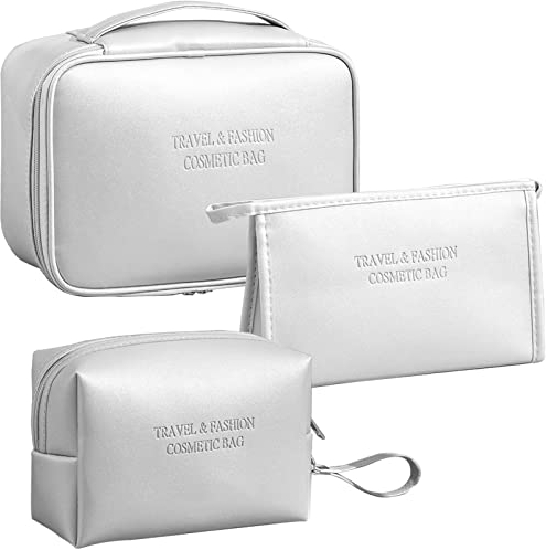 LEcylankEr 3 Pcs Kosmetiktasche Damen Tragbare Reise Make up Tasche PU Wasserdicht Schminktasche Damen Kulturbeutel (Schwarz)