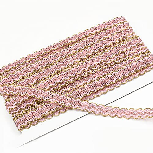 12m Tresse Garniture,15mm Ruban,Ruban Décoratif en Tissu Doré Garniture en Dentelle Tressée Métallique pour Costumes Travaux de Couture Tapisserie Décoration Intérieure,Rose