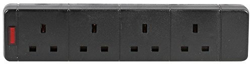 Extension Socket 4 Gang Black, Power Outlet Strips Electrical, Qty X 1