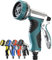 Hose Pipe Spray Gun, Garden Hose Nozzles & Spray Guns, 9 Adjustable Patterns Hose Gun, Heavy Duty Metal High Pressure Hose Nozzle/Water Spray Gun (Lake Blue)