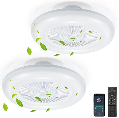 SWANEW 2 Stück Deckenventilator mit Beleuchtung 80W, 55CM LED Dimmbar Ventilatorlicht mit Fernbedienung und APP, 6 Geschwindigkeiten, 3000-6500K, Sommer- & Wintermodus
