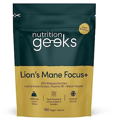Lions Mane Supplement 4000mg with Vitamin B1 & Black Pepper, 180 Vegan Tablets - Lion's Mane Mushroom 15:1 Extract (Not Lions Mane Powder or Capsules), UK Made for Mental Performance & Nervous System
