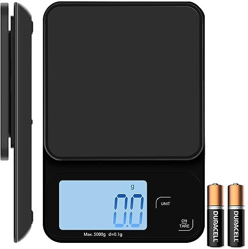 3T6B Elektronische Kaffeewaage, 5kg/0.1g Multifunktionale Küchenwaage Digital, Digitale Küchenwaagen Wandmontage mit großem LCD-Display, Waage Küche Tara Funktion, Schwarz