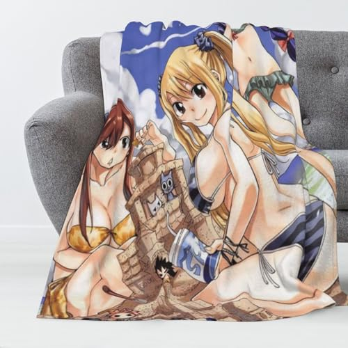 Zhongkaihua Fairy Tail Decke Flanell 3D Druck Fairy Tail Merch Fleece Decke Nickerchen für Bett Home Office Couch Sofa Weihnachtsdecken Überwurf Geburtstagsgeschenke