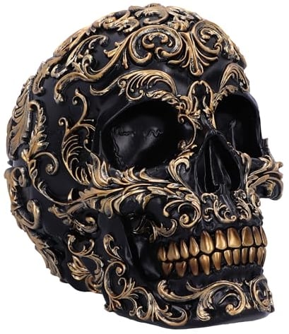 Nemesis Now Teschio rinascimentale 19 cm, resina, nero e oro, motivo barocco oro, ornamento teschio nero, decorazione gotica, fusa nella migliore resina, sapientemente dipinto a mano