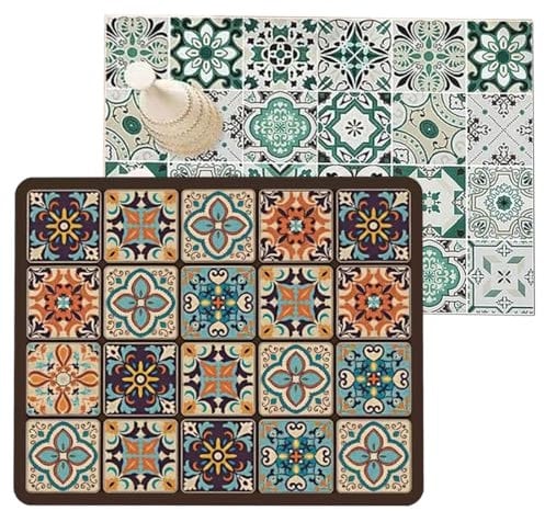 LEEQBCR 2pcs High Absorbency Kitchen Sink Mat, Quick Drying Sink Drainer, Diatomaceous Earth, Kitchen Counter Coffee Maker Non-Slip Coffee Mat 30x20cm (Shingnan Colourful Tile Model)