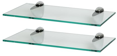 Harbour Housewares 2X Klar 40cm Schwebende Wandregale aus Glas - Badezimmer Dusche Küche Regale Lagerung Anzeigeeinheit mit Silberne Klammern