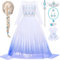Toyssa Elsa Kostüm, Eiskönigin Prinzessin Kleid Mit Perücke, Krone, Zauberstab, Handschuhe für Mädchen 3-8 Jahre - Halloween, Karneval, Weihnachten, Geburtstag, Cosplay