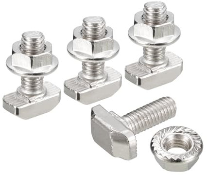 QUARKZMAN Bulloni a T in M6x16mm e Dado Esagonale Flangiato M6, 20 Set Vite Scorrevole con Perno a Forma T con Testa a Martello per Profilo Alluminio Serie 30