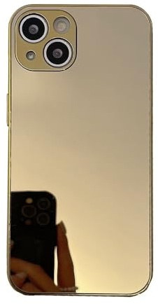 WSDSMS Luxury Glossy Plating Gold Silver Mirror Plain Phone Case for iPhone 16 15 14 13 12 11 Pro XS Max Plus Back Cover,Gold,For iphone 14Plus
