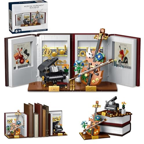 3 in 1 Musik Thematische Buchstütze Baustein Baukasten, 1520Stück STEM Klavier und Geige Buchstütze Modell Spielzeug, Musikinstrument Buchstütze Klemmbausteine Kit, Geschenkideen für Kinder Erwachsene