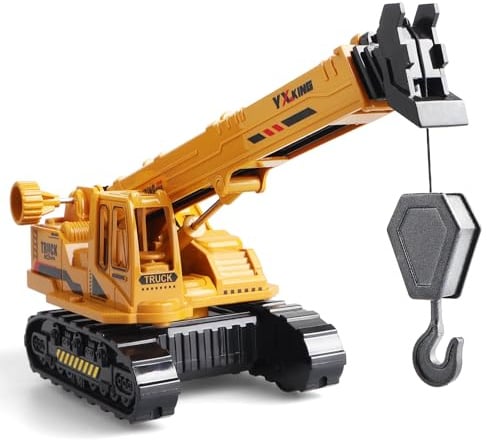 victob ABS Diecast Crane Truck Toy for Boys Ages 3-12, Friction Powered Construction Vehicle with Manual Lifting Arm, Christmas & Birthday Gifts for Toddlers and Children