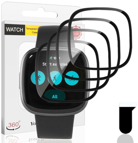 Euukzzea 4 Piezas Protector Pantalla para Fitbit Versa 4/Versa 2 Cristal Templado, Película de TPU Flexible Protector HD Transparente, Anti-Arañazos Sin Burbujas Película Protectora