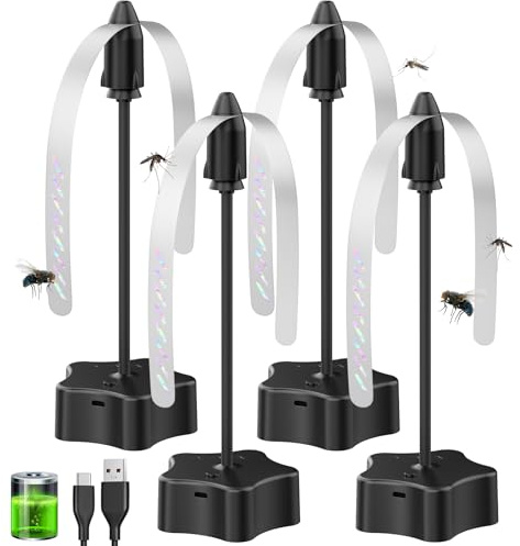 4 Piezas Ventilador de Mesa Antimoscas, Recargable con Cable USB, Repelente de Moscas para Terraza, Restaurante, Jardín, Picnic – Protección Efectiva contra Moscas y Mosquitos