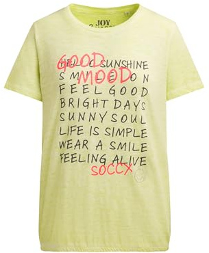 SOCCX Damen T-Shirt mit Wording Print und Elastiksaum