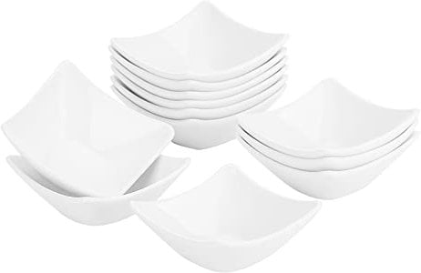 MALACASA, Serie Ramekin.Dish, 12 tlg. Porzellan Weiß Dessert Schalen, kleine Servierschalen, für Soße, Dipping, Souffle, Pudding, Backofen sicher - Viereck 3/7,5cm/60ml