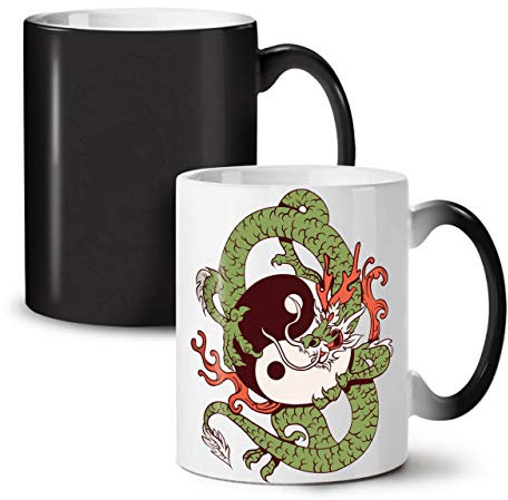 Drachen Yin Yang Kunst Farbwechselbecher, China Tasse - Großer, Easy-Grip-Griff, Wärmeaktiviert, Ideal für Kaffee- und Teetrinker von Wellcoda