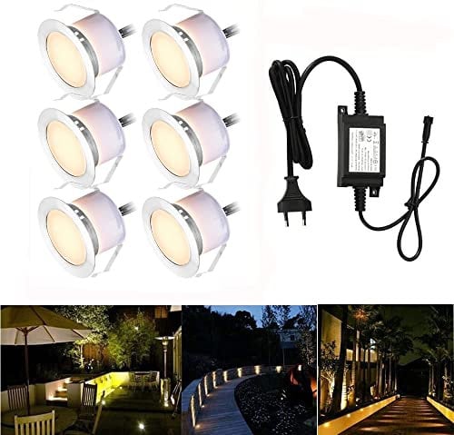 6er Set Led Bodeneinbaustrahler Bodenleuchten Bodenstrahler Aussen DC12V 1W Ø45mm IP67 Wasserdicht LED Terassenbeleuchtungen Einbaustrahler Terrasse Küche Garten Einbauspots Warmes Weiß