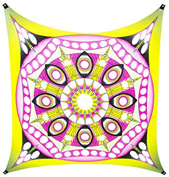 PSYWORK Schwarzlicht Segel Spandex | Goa PSY Eyes Mandala | 3 x 3m | UV-aktiv | Leuchtend | Wandtuch Wandbehang Stoff Neon Deko Party Tuch Tapestry Poster PSY
