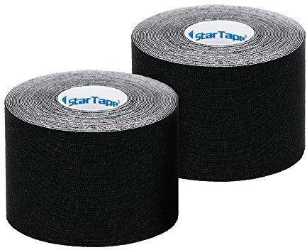 SL StarTape - Kinesiologietape, elastisches Sporttape aus Baumwolle, selbstklebendes Physiotape, wasserabweisend, hautfreundliches Taping, 5 x 550 cm, schwarz, 2er Set